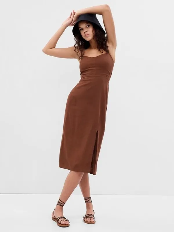Linen-Blend Tie-Back Corset Midi Dress sold by GAP