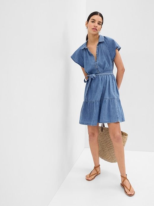 Organic Cotton Denim Flutter Sleeve Mini Shirtdress sold by GAP