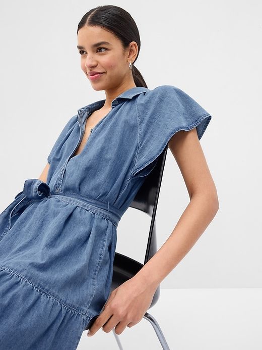 Organic Cotton Denim Flutter Sleeve Mini Shirtdress sold by GAP product image thumbnail 3