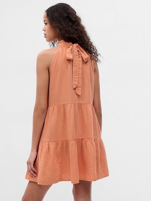 Crinkle Gauze Halter Tiered Mini Dress sold by GAP product image thumbnail 3