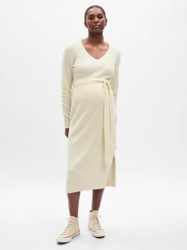 Maternity CashSoft Belted Midi Sweater Dress sold by GAP