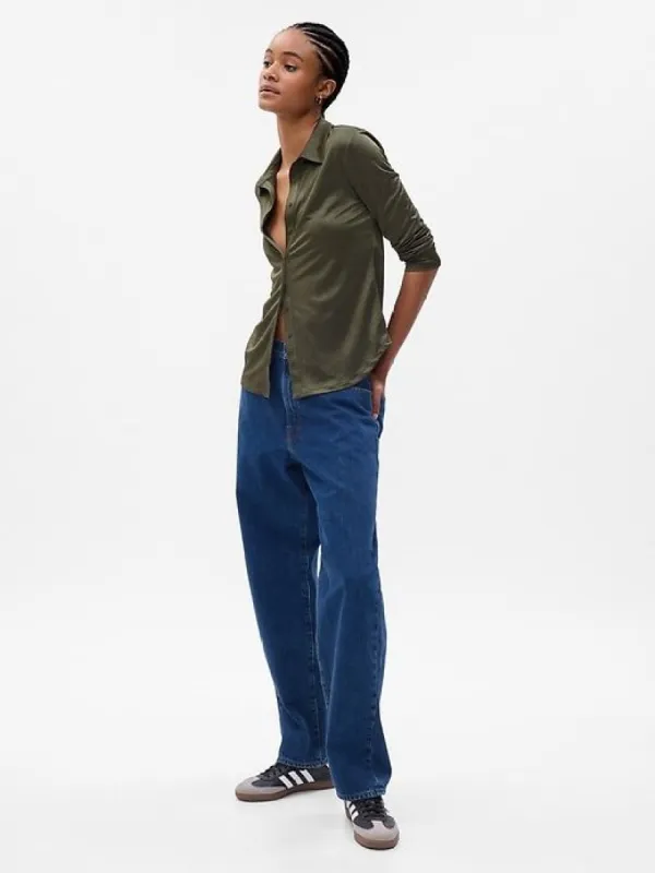 Satin Button-Front Shirt sold by GAP