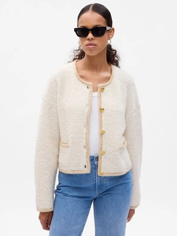 Boucle Cropped Sweater Jacket sold by GAP