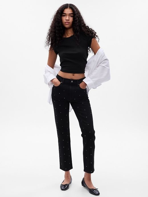 High Rise Rhinestone Cheeky Straight Jeans sold by GAP