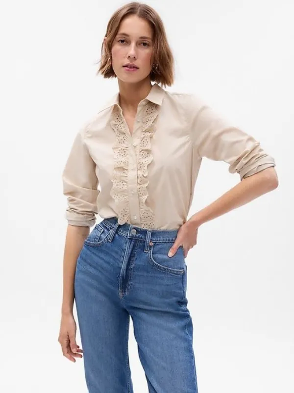 Eyelet Ruffle Perfect Shirt sold by GAP