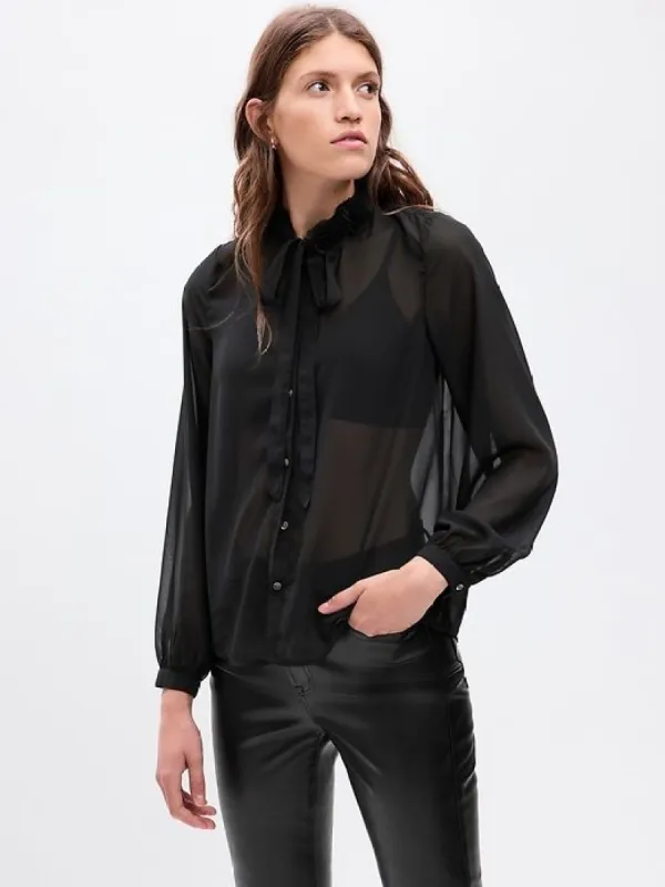 Sheer Tie-Neck Shirt sold by GAP