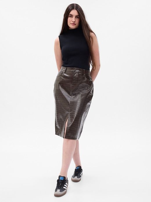 Textured Faux-Leather Pencil Midi Skirt sold by GAP product image thumbnail 4
