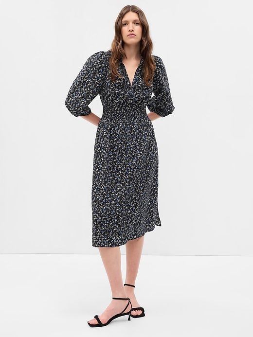 Puff Sleeve Smocked Midi Dress sold by GAP
