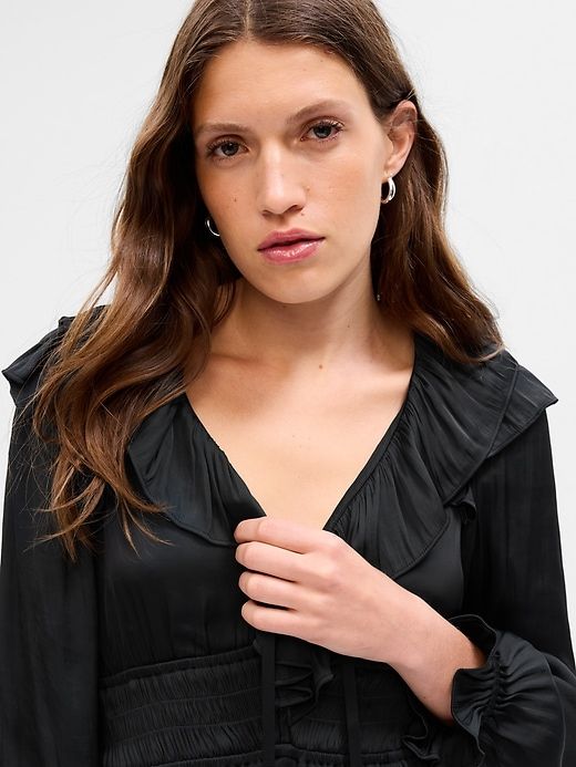 Satin Ruffle Midi Dress sold by GAP product image thumbnail 4