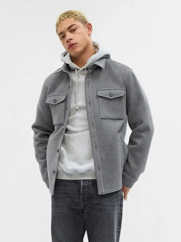 Wool Button-Front Shirt Jacket sold by GAP