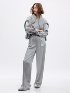 High Rise Pleated Satin Wide-Leg Trousers sold by GAP