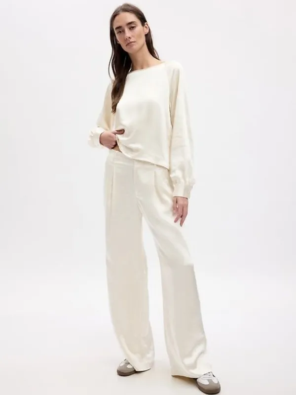 High Rise Pleated Satin Wide-Leg Trousers sold by GAP