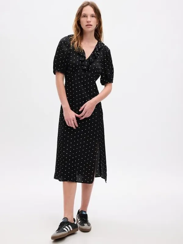 Puff Sleeve Ruffle Midi Dress sold by GAP