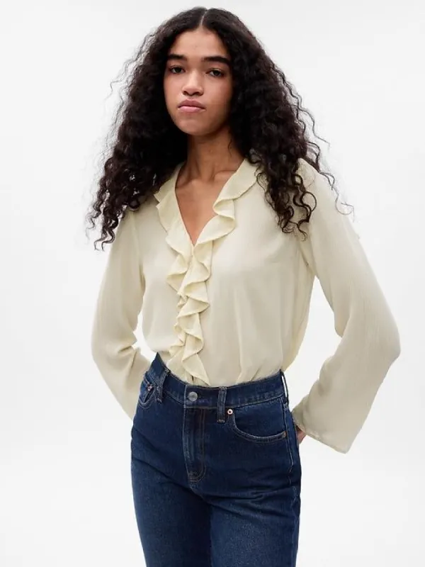 Ruffle V-Neck Shirt sold by GAP