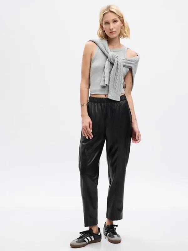 High Rise Vegan Leather Straight Pull-On Pants sold by GAP