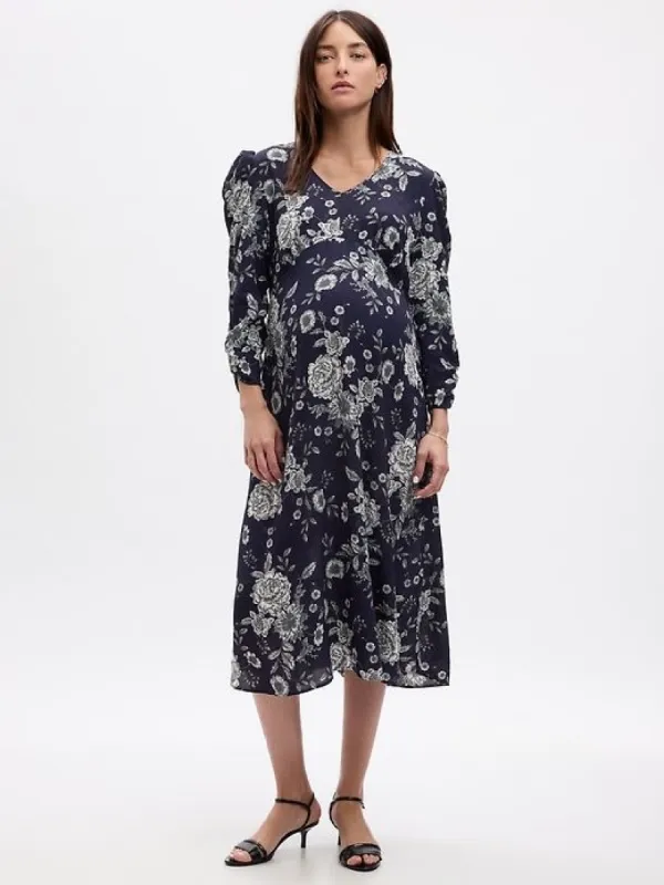 Maternity Puff Sleeve Midi Dress sold by GAP