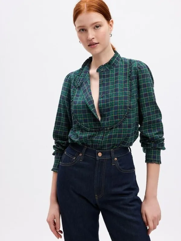 Ruffle Bib Plaid Shirt sold by GAP