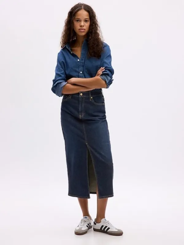 Denim Pencil Midi Skirt sold by GAP