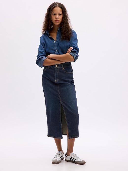 Denim Pencil Midi Skirt sold by GAP