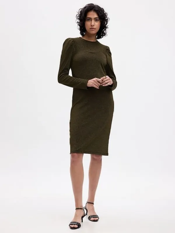 Puff Sleeve Metallic Rib Midi Dress sold by GAP