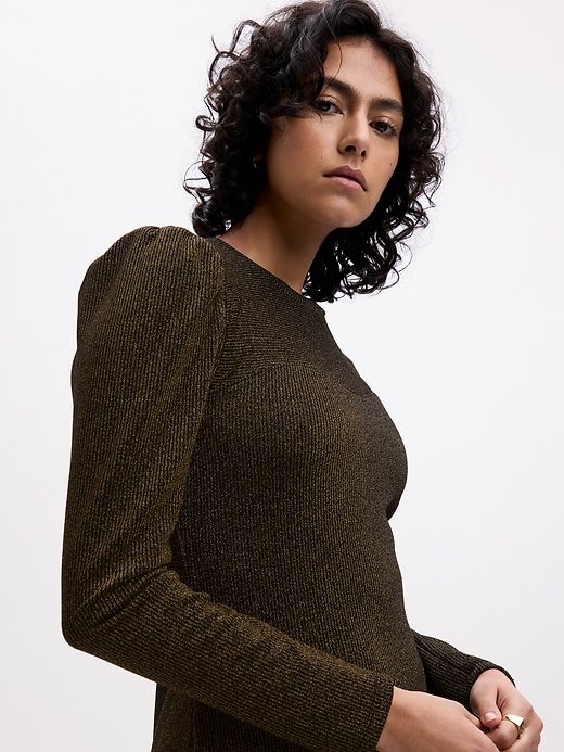 Puff Sleeve Metallic Rib Midi Dress sold by GAP product image thumbnail 3