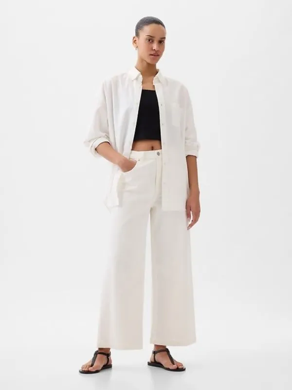 High Rise Stride Wide-Leg Ankle Jeans sold by GAP