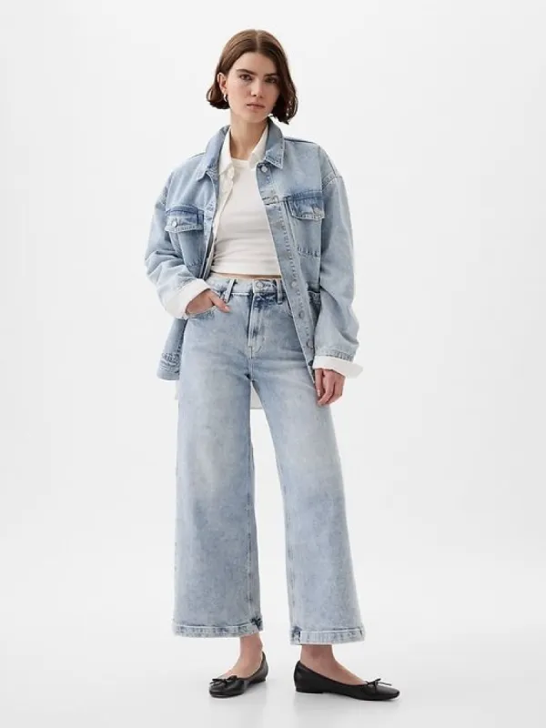 High Rise Stride Wide-Leg Ankle Jeans sold by GAP