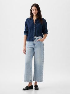 High Rise Stride Wide-Leg Ankle Jeans sold by GAP