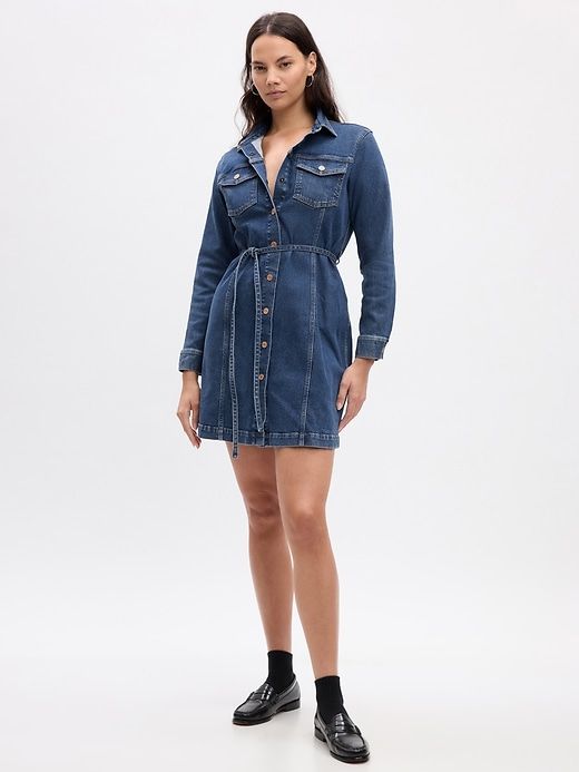 Belted Denim Mini Dress sold by GAP product image thumbnail 4