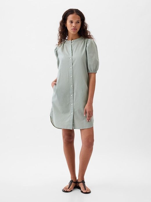 Linen-Cotton Puff Sleeve Mini Shirtdress sold by GAP product image thumbnail 3