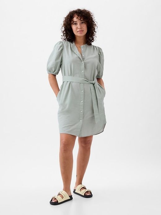 Linen-Cotton Puff Sleeve Mini Shirtdress sold by GAP product image thumbnail 4