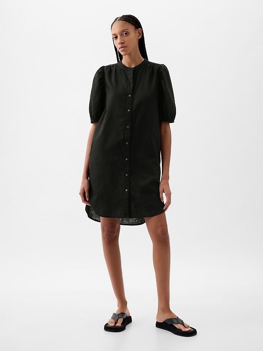 Linen-Cotton Puff Sleeve Mini Shirtdress sold by GAP product image thumbnail 3