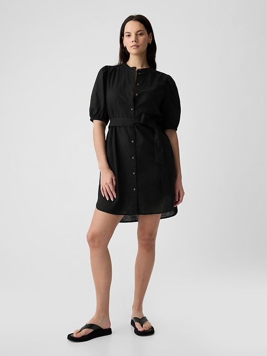 Linen-Cotton Puff Sleeve Mini Shirtdress sold by GAP product image thumbnail 4