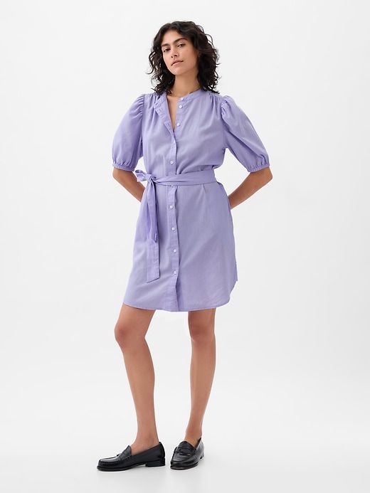Linen-Cotton Puff Sleeve Mini Shirtdress sold by GAP