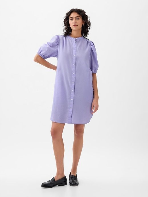 Linen-Cotton Puff Sleeve Mini Shirtdress sold by GAP product image thumbnail 3