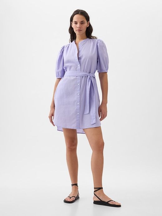 Linen-Cotton Puff Sleeve Mini Shirtdress sold by GAP product image thumbnail 4