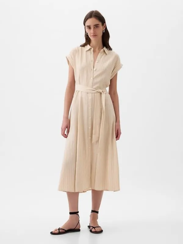 Linen-Blend Midi Shirtdress sold by GAP