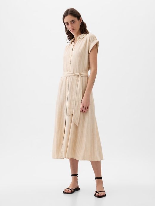 Linen-Blend Midi Shirtdress sold by GAP product image thumbnail 3
