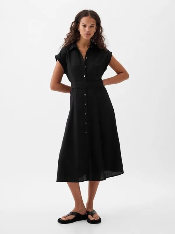 Linen-Blend Midi Shirtdress sold by GAP
