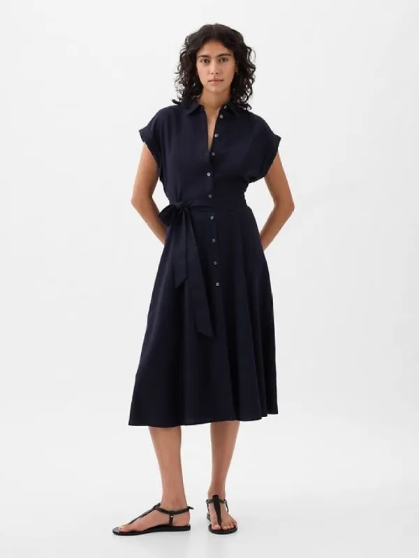 Linen-Blend Midi Shirtdress sold by GAP