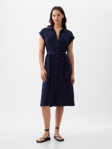 Linen-Blend Midi Shirtdress sold by GAP