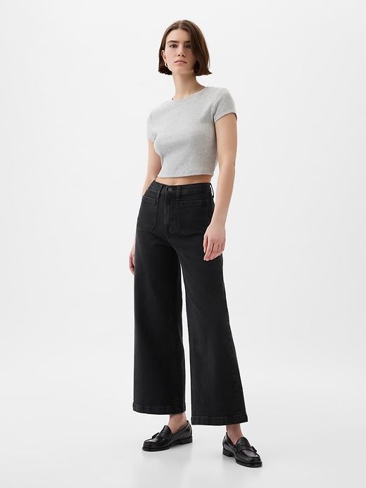 High Rise Stride Wide-Leg Ankle Jeans sold by GAP