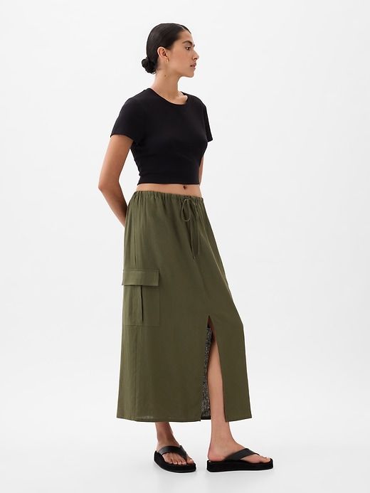 Linen-Blend Cargo Midi Skirt sold by GAP product image thumbnail 3