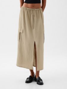 Linen-Blend Cargo Midi Skirt sold by GAP