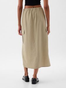 Linen-Blend Cargo Midi Skirt sold by GAP