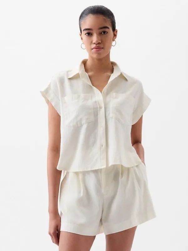 Linen-Blend Cropped Shirt sold by GAP