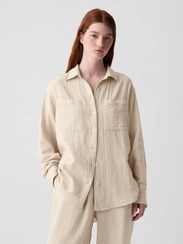Crinkle Gauze Big Shirt sold by GAP