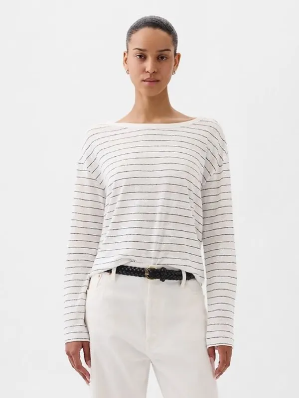 Linen-Blend Boatneck T-Shirt sold by GAP