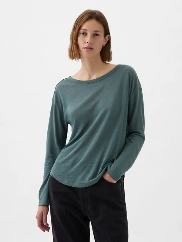 Linen-Blend Boatneck T-Shirt sold by GAP