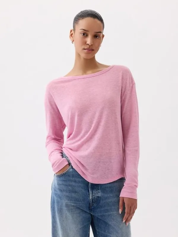 Linen-Blend Boatneck T-Shirt sold by GAP